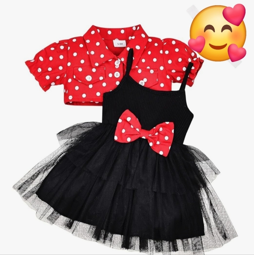 Black Tutu Dress With Heart Print Matching Jacket Minnie Party Dressy 6-9months